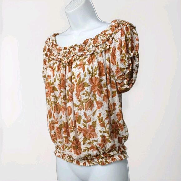 Free People FP One Suki Blouse Sz L Off Shoulder Two Way Top Orange Floral Print - Picture 4 of 11